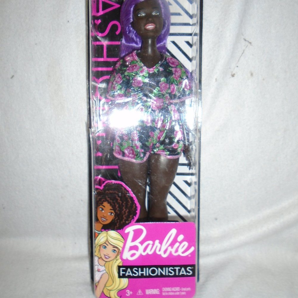 Barbie Fashionistas Doll African American Purple Hair #125 Curvy Floral Dress